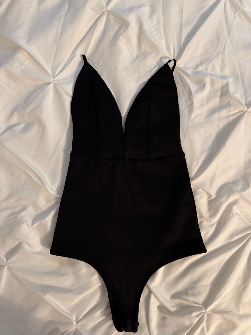 Black Plunge V-Neck Bodysuit One-piece Sleeveless Top